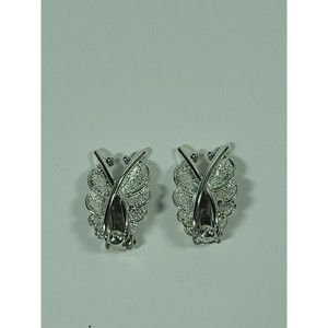 Sarah Coventry Clip on Earrings Silver Art Deco Style Modernist Unique Vintage